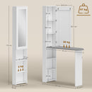Mobile Asse da Stiro Pieghevole 107x35x174 cm a 6 Ripiani con Specchio e 2 Ganci in Legno e Poliestere Bianco      