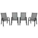 Set 4 Sedie da Giardino Impilabili 54x75,5x95 cm con Braccioli in Metallo e Tessuto a Rete Grigio