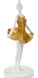 Lampada da Tavolo Ballerina Ø30x90,5 cm in Resina e Ferro e Tessuto Oro e Bianco      