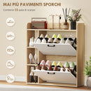 Scarpiera Slim 83x24x90,5 cm con 2 Cassetti Ribaltabili e 3 Vani Aperti Capacità 15 Scarpe Color Legno e Bianco      