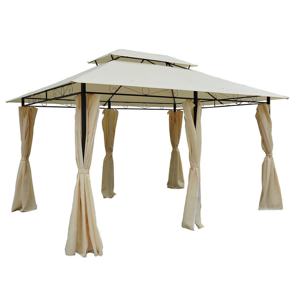 prezzo Gazebo da Giardino 3x4m con Tende in Acciaio e Poliestere Bianco e Crema