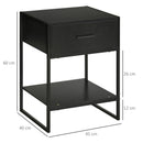 Comodino 1 Cassetto 1 Ripiano 45x40x60 cm in Acciaio e Truciolato Nero