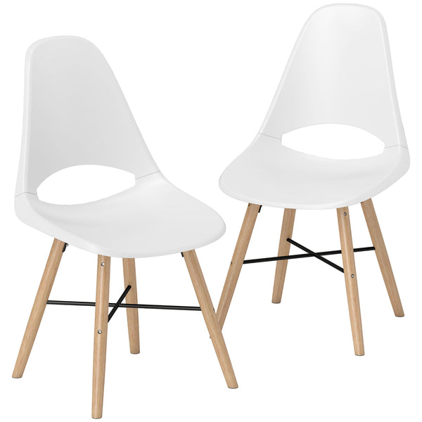 Set 2 Sedie da Pranzo in Stile Nordico con Schienale Curvato in Plastica e Legno Bianco acquista