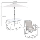 Set Tavolo con Top in Vetro 6 Sedie Pieghevoli e Ombrellone a Manovella da Giardino in Metallo e Rete Grigio