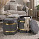Set 2 Pouf Contenitore Ø 38x44 cm e Ø 31x38 cm con Rivestimento Velluto Grigio     