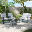 Set 4 Pezzi da Esterno Divano 2 Poltrone e Tavolino in Alluminio e Fibra Grigio Carbone   