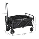 Carrello da Giardino 62L Pieghevole con Maniglia Regolabile, in Metallo e Tessuto Oxford, 76x48x86 cm, Nero      