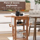 Carrello da Cucina Servizio Ausiliare in Legno e Metallo Cromato con 6 Ruote e Cassetto