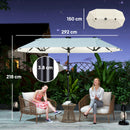 Ombrellone Doppio 292x150x220 cm con Luci LED e Manovella in Poliestere e Acciaio Beige      