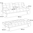 Divano Click-Clack 180x84x77 cm Convertibile in Letto 2in1 con Cuscini e Bracciolo con Portabibite in Tessuto Nero      