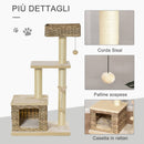 Albero Tiragraffi per Gatti 60x40x109 cm con Cuccia in Corda Beige