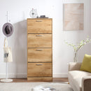 Scarpiera Salvaspazio 4 Ante a Ribalta 63x24x155h cm in Melaminico Venato a Rilievo Rovere