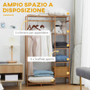 Appendiabiti 90x30x145 cm con Scaffale a 6 Livelli e Barra Attaccapanni in Bambù Legno Naturale      