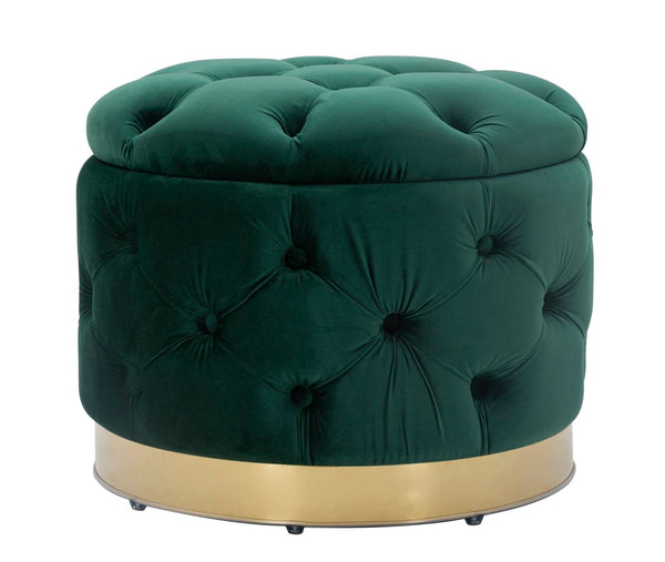 sconto Puff Contenitore Rich Verde Ø55x42 cm in Legno Spugna Poliestere e Acciaio Verde e Oro