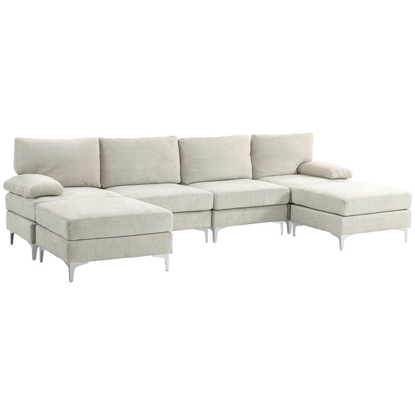 Divano 4 Posti Componibile Modulare 313x149x88 cm in Tessuto effetto Ciniglia Bianco Crema prezzo
