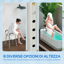Sgabello per Doccia Regolabile 52x45x57-69 cm con Braccioli e Fori di Drenaggio in Alluminio Grigio      