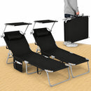 Set 2 Lettini Pieghevoli da Spiaggia 161-190x68x28-111 cm Schienale Regolabile 4 Posizioni in Tessuto Oxford Nero      