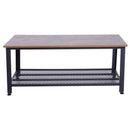 Tavolino Basso Stile Industrial a 2 Livelli in Acciaio Nero e MDF 106x60x45 cm 