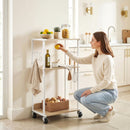 Mobile Supporto per Stampante a 3 livelli 43x30x82 cm con Ruote e Ganci in Legno e Metallo Naturale      