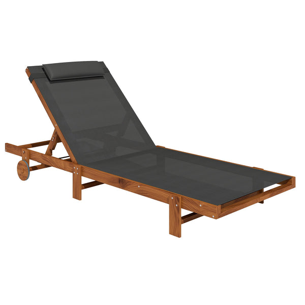 prezzo Lettino Prendisole 84x200x101 cm Schienale Regolabile su 4 Posizioni in Legno e Textilene Nero