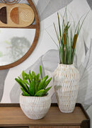 Vaso Resina Stiky Ø22x44 cm in Resina Oro e Bianco      