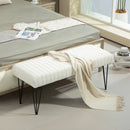 Panca Fondoletto in Tessuto Effetto Ciniglia Gambe a Forcina in Metallo 118,5x46x49,5 cm Crema  