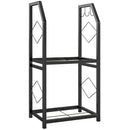 Portalegna da Interno Esterno a 2 Livelli con 3 Ganci 41x30x81cm in Metallo Nero       