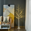 Albero di Natale Bianco con Luci LED 20x20x150 Base Quadrata in Acciaio e Polipropilene