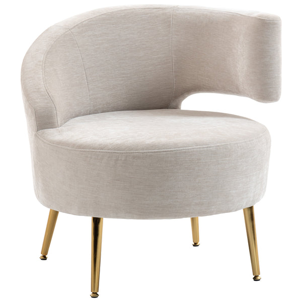 Sedia Moderna con Schienale ad Arco 69x65x67 cm Rivestita in Chenille Bianco Crema sconto