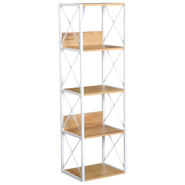Libreria Scaffale 5 Ripiani con Struttura in Acciaio Bianco e Ripiani in Legno 40x35x143.5 cm online