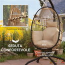 Poltrona Sospesa a Uovo 120x88x192 cm con Gancio Regolabile 2 Cuscini e Cesto Pieghevole Cachi      