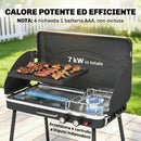 Barbecue a Gas Propano Portatile 61x47x88 cm con Griglia e Fornello 7KW in Alluminio e Metallo Nero      