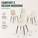 Set 4 Sedie da Pranzo Seduta Ergonomica 43x52x85 cm Struttura in Acciaio in Velluto Crema     