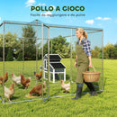 Pollaio per Galline da Esterno 400x300x197 cm con Tetto e Serrature in Acciaio Zincato Argento      