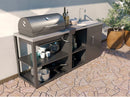 Composizione 6 Moduli Cucina BBQ + Armadietto con Cassetti + Mobile Lavandino + Armadietto con Anta + Unità d'Angolo x 2 Top in Acciaio Inox Nero