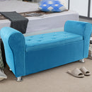 Panca Scendiletto 120x39x55 cm con Brillantini in Tessuto Effetto Velluto Blu