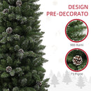 Albero di Natale Innevato Slim Alto 225 cm con 980 Rami Pigne e Base in Acciaio Verde      