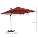 Ombrellone da Giardino Decentrato 245x245x248 cm in Alluminio Rosso