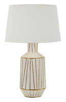 Lampada da Tavolo Tangeri Ø45x73 cm in Ceramica e Ferro e Tessuto Bianco e Oro      