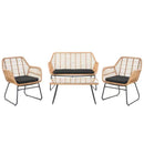 Set Salotto da Giardino Divano 2 Poltrone con Cuscini e Tavolino in Rattan