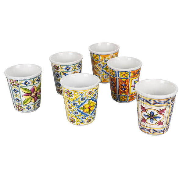Set 6 Bicchieri Acqua Costiera in Ceramica VdE Tivoli 1996 Bianchi con Decori sconto