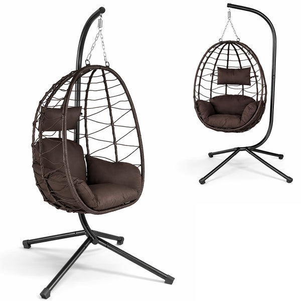 online Poltrona Sospesa da Giardino 198x95x95 cm Sedia Uovo a Dondolo in Rattan e Metallo Marrone