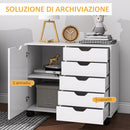 Cassettiera da Ufficio 78x40x66,5 cm Mobile Laterale con 5 Cassetti con Ruote in Melamina Bianco      