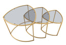 Tavolinetti da Caffè Triangle Set 3 Pz Ø60x50 cm - Ø50x45 cm - Ø40x40 cm in Ferro e Vetro Oro      