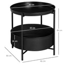 Tavolino da Caffè Ø46x48 cm in Acciaio con Cestino in Tessuto Nero