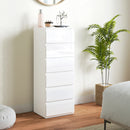 Comò Slim 40x35x109 cm 6 Cassetti Finitura Lucida in MDF Bianco      