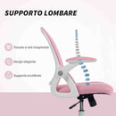 Sedia da Ufficio Ergonomica e Regolabile 65.5x61.5x88-97.5 cm con Schienale a Rete e Seduta Imbottita Rosa      
