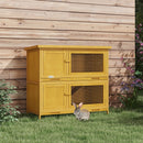 Conigliera Gabbia a 2 Livelli 97x44x91 cm con Rampa 2 Vassoi Estraibili 4 Porte in Legno di Abete e Bitume Giallo      