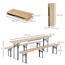 Set Birreria Pieghevole Tavolo con 2 Panche in Legno di Abete 