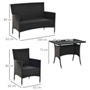 Set da Giardino Divano 2 Poltrone e Tavolo in Rattan Nero